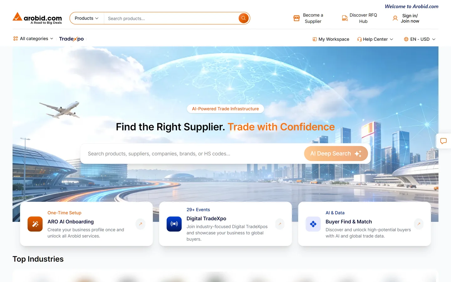 Arobid marketplace home page