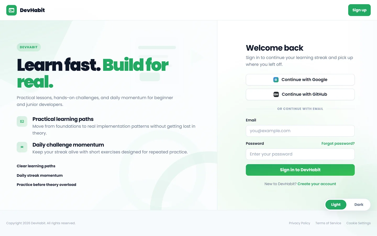 DevHabit sign-in screen